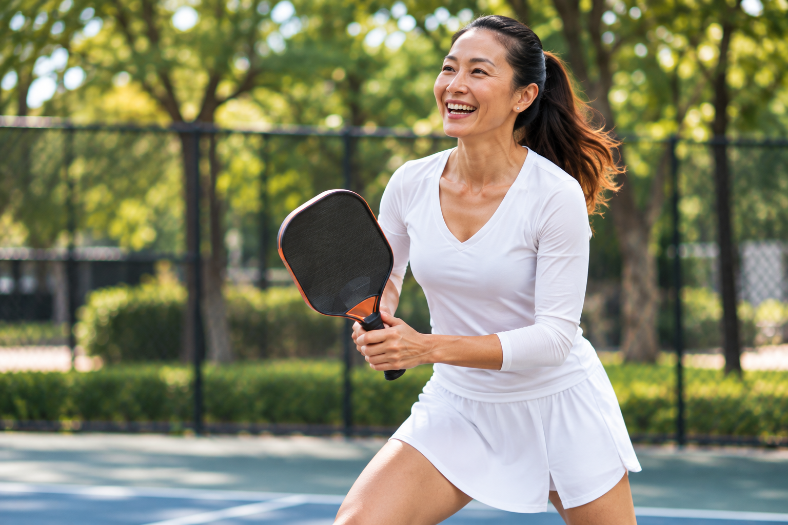 Active adult playing pickleball outdoors