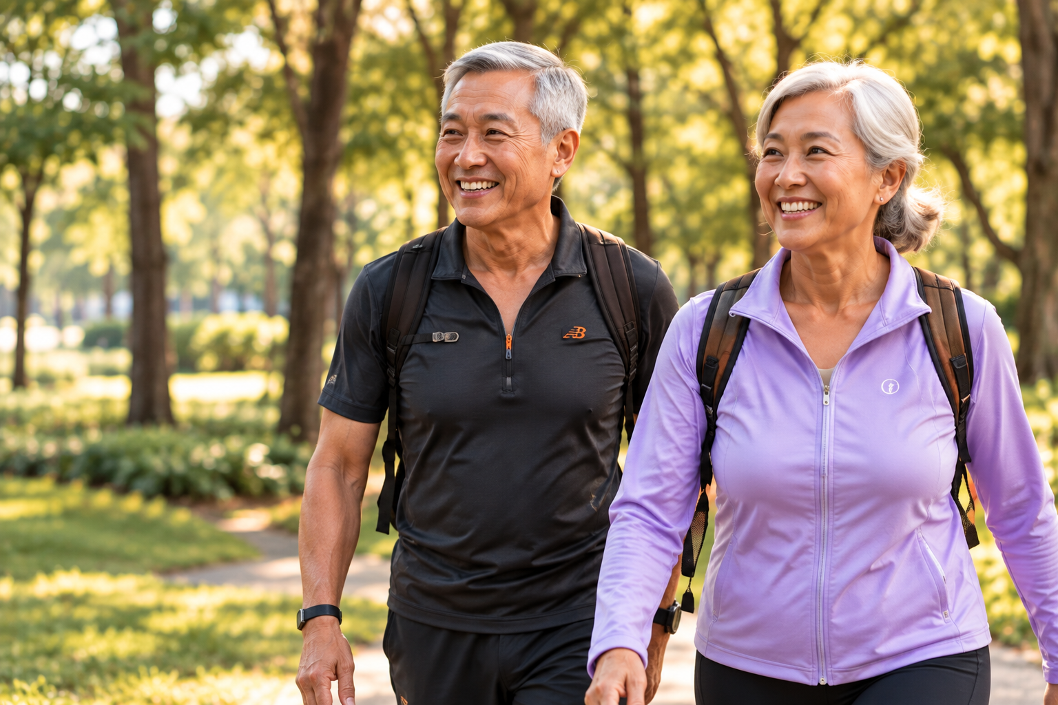 Older adults walking together outdoors
