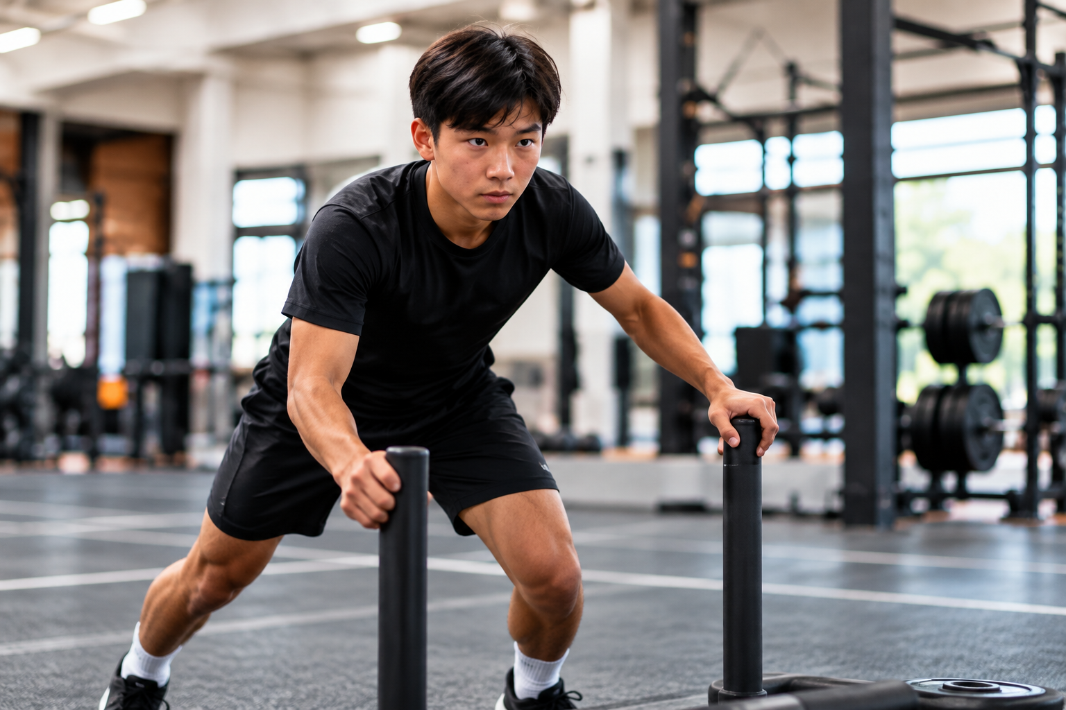 Young athlete doing strength training in a gym